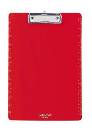 FLEXOFFICE A4 Clipboard, red, with ruler, for 80 sheets