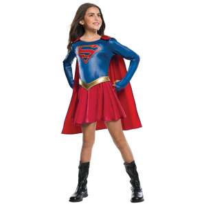 Supergirl costume for girls, red and blue superhero dress with cape and belt, 8-10 years old - DC