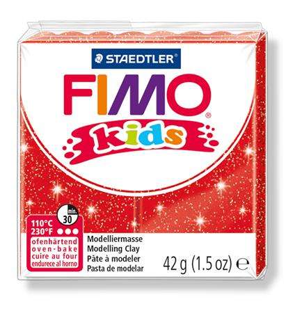 FIMO Knete, 42 g, brennbar, FIMO "Kids", glitzernd rot