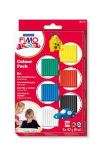 FIMO Kids Colour Pack, 6x42g, masa modelarska do pieczenia, 6 podstawowych kolorów, rzemiosło dla dzieci - Fimo