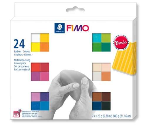 FIMO Modelliermasse Set, 24x25g, ofenhärtend, FIMO "Soft Basic", 24 verschiedene Farben