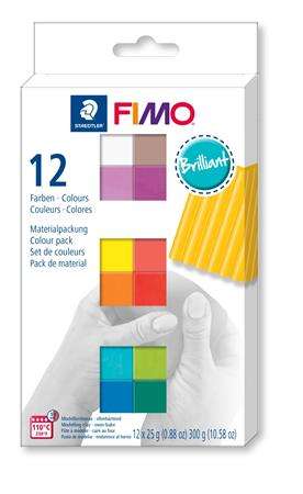 FIMO Modelliermasse, Set, 12x25 g, ofenhärtend, FIMO "Soft Brilliant", 12 verschiedene Farben