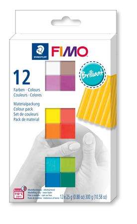 FIMO Soft Brillant Polymer-Ton, 12 Farben, 12 x 25g, backbar, 300g, 10.58 oz, 12er Pack