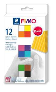 FIMO Clay, set, 12x25 g, combustible, FIMO "Soft Basic", 12 different colours