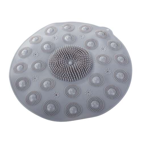 Gray foot massage mat with suction cups for shower or bath
