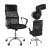 Black mesh office chair with adjustable height and tilt function, Malatec Prémium. Close-up of the chair's wheels and back.