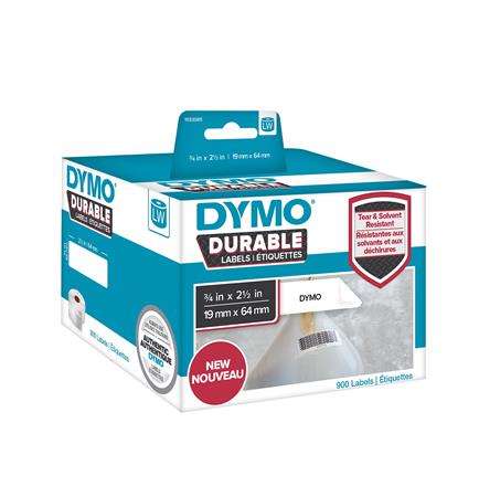 DYMO Tartós címkék, 900 db, 3/4 x 2 1/2 hüvelyk, 19 mm x 64 mm, fehér, szakadás- és oldószerálló