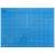 Blue self-healing cutting mat with grid lines, circles, triangles, and a hexagon for crafting and DIY projects