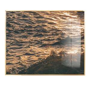 Zlaté vlny mora pri západe slnka na plátne, umelecké dielo na stenu so zlatým rámom - Rámy na obrazy
