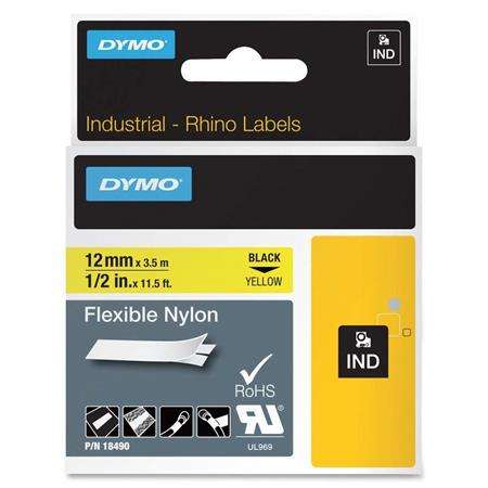 Bandă pentru mașini de etichetat DYMO, ID flexibil, 12 mm x 3,5 m, DYMO Rhino, galben-negru 31555868