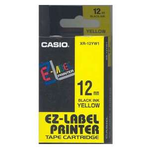 Casio XR-12YW1 Cartuș cu bandă de etichete de 12 mm, negru pe galben - Casio
