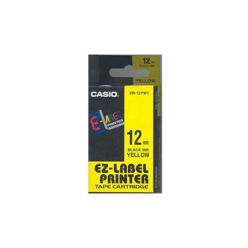 Casio XR-12YW1 Cartuș cu bandă de etichete de 12 mm, negru pe galben