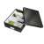 LEITZ Click&Store M size black storage box with lid open, showing dividers and office supplies inside