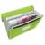 Esselte Vivida green A4 accordion folder with 6 pockets, open, showing papers and labels
