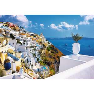 Trefl 1500 Teile Santorini Puzzle, zeigt einen wunderschönen Blick auf die weißen Häuser und das blaue Meer - Trefl Puzzle