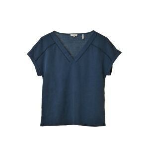 s. Oliver tricou cu guler în V albastru marin pentru femei – 32 EU 130490077 - Îmbrăcăminte pentru femei