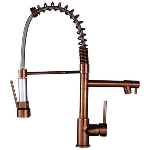 Réz konyhai csaptelep kihúzható zuhanyrózsával és extra tömlővel