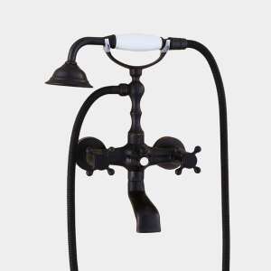 Fekete klasszikus fali kádcsaptelep zuhanyfejjel - Nonbrand Csaptelep