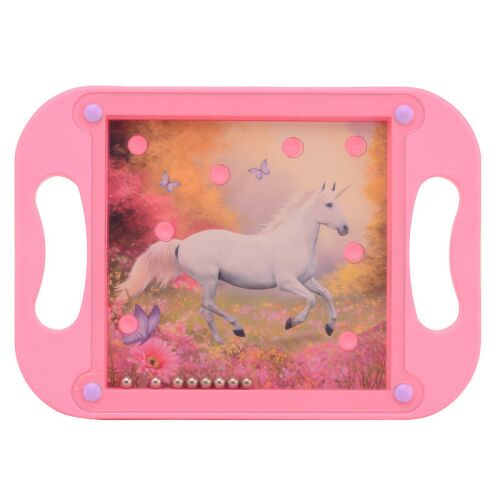 Golyós türelemjáték cu design Unicorn, un puzzle labirint distractiv cu bile pentru copii