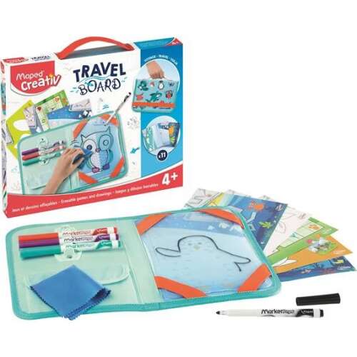 Maped Creativ utazó tábla állati mintával, törölhető táblával, filctollakkal és foglalkoztató lapokkal gyerekeknek