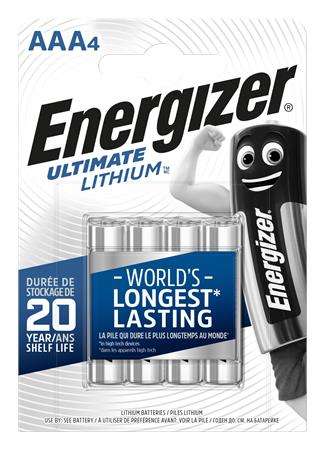 Energizer Ultimate Lithium AAA batteries, 4 pack