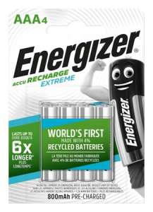 Energizer AAA Rechargeable Batteries, 4-Pack, 800mAh, Pre-Charged Extreme - Battery