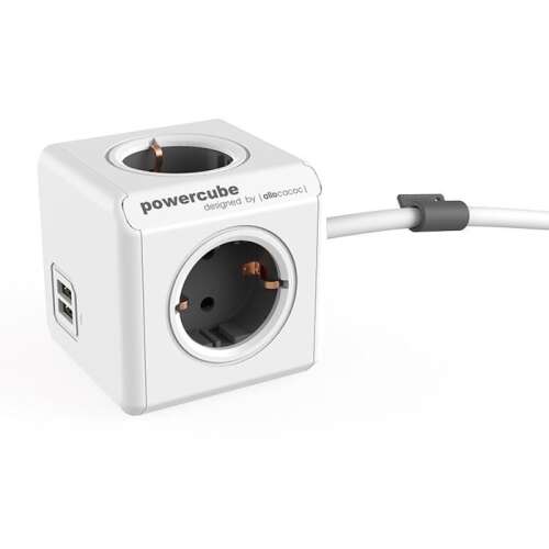 ALLOCACOC PowerCube Extended USB DE weiß-grau Steckdosenleiste mit 4 Steckdosen und 2 USB-Anschlüssen