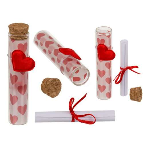 Üzenet üveg Love: Vederi multiple ale sticlei de mesaj din sticlă cu inimă, plută și sul legat cu panglică roșie