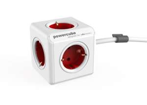 Allocacoc PowerCube Extended DE 5-outlet power strip with 1.5m cable, white and red - Allocacoc Power Strip