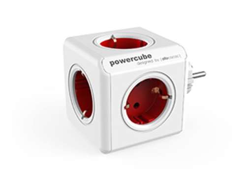 Allocacoc PowerCube Original DE 5-socket power strip, white and red