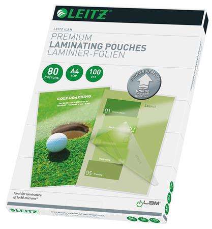 LEITZ iLam Premium Laminierfolien, 80 Mikron, A4, Glanz, 100 Stück