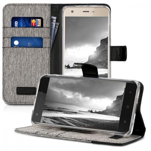 kwmobile Blackview A7 Pro Grey Textile Wallet Case with Phone