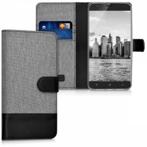 kwmobile Blackview E7 Szürke Textil Pénztárca Tok Kártyatartókkal - Blackview