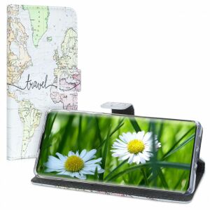 kwmobile Motorola Edge (2020) wallet case with world map design, open view - Phone Case