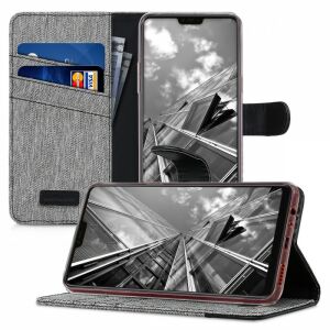 Kwmobile Oppo F7 dark gray textile wallet case with stand function - Phone Case