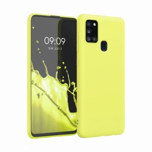 kwmobile Samsung Galaxy A21s yellow silicone case on phone - Phone Case