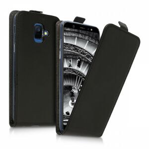 Angled view of KWmobile Samsung Galaxy A6 (2018) black eco-leather flip case - Phone Case
