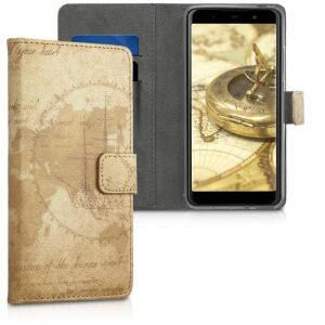 KWmobile Wiko Lenny 5 brown wallet case with card slots and phone inside - Phone Case