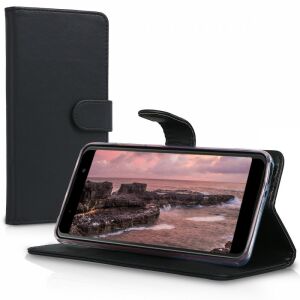 kwmobile Wiko Lenny 5 black leather wallet case stand function - Phone Case