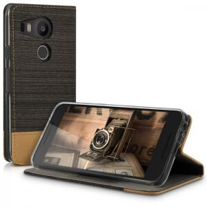 kwmobile LG Nexus 5X brown textile flip case stand view - Nonbrand Phone Case