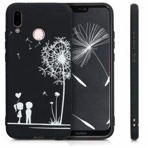 kwmobile Huawei P20 Lite black dandelion case with side view of phone - Phone Case