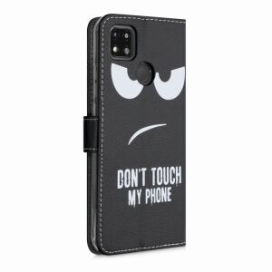 kwmobile Xiaomi Redmi 9C phone case, black eco-leather wallet case with Don't Touch My Phone design - Phone Case