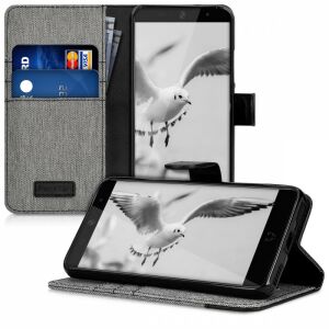 KWmobile Wileyfox Swift 2 Grey Textile Wallet Phone Case with Stand - Phone Case