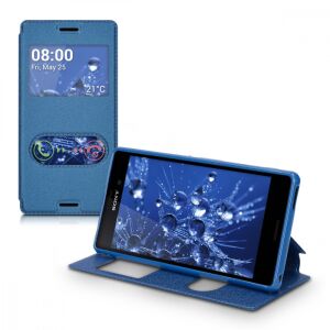 kwmobile Sony Xperia M4 Aqua blue flip case with window view - Phone Case