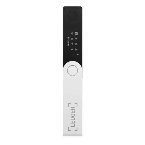 Ledger Nano X хардуерен портфейл за криптовалути, черен и сребърен, преден изглед