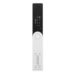 Portofel hardware pentru criptomonede Ledger Nano X, negru și argintiu, vedere din față - Ledger