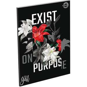 T-Creatív It's a Girl kockás füzet virágos mintával, Exist on Purpose, fekete borító - T-Creativ