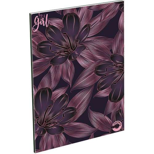 T-Creatív Its a Girl kockás füzet virágos mintával, lila