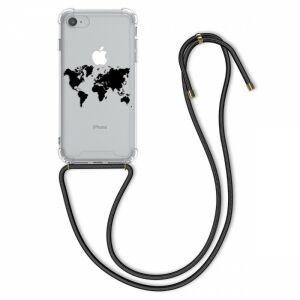 kwmobile iPhone 7/8/SE (2020) clear case with world map design and black neck strap - Nonbrand Phone Case