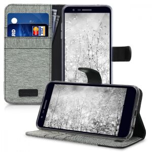 kwmobile LG K10 (2018) Grey Textile Case with Card Slots and Stand - Nonbrand Phone Case